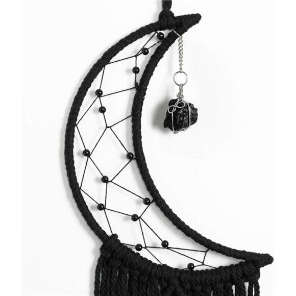 Dream Catcher Black Boho Decor with Crystal Stone Moon DreamCatchers for Bedroom - Picture 4 of 7